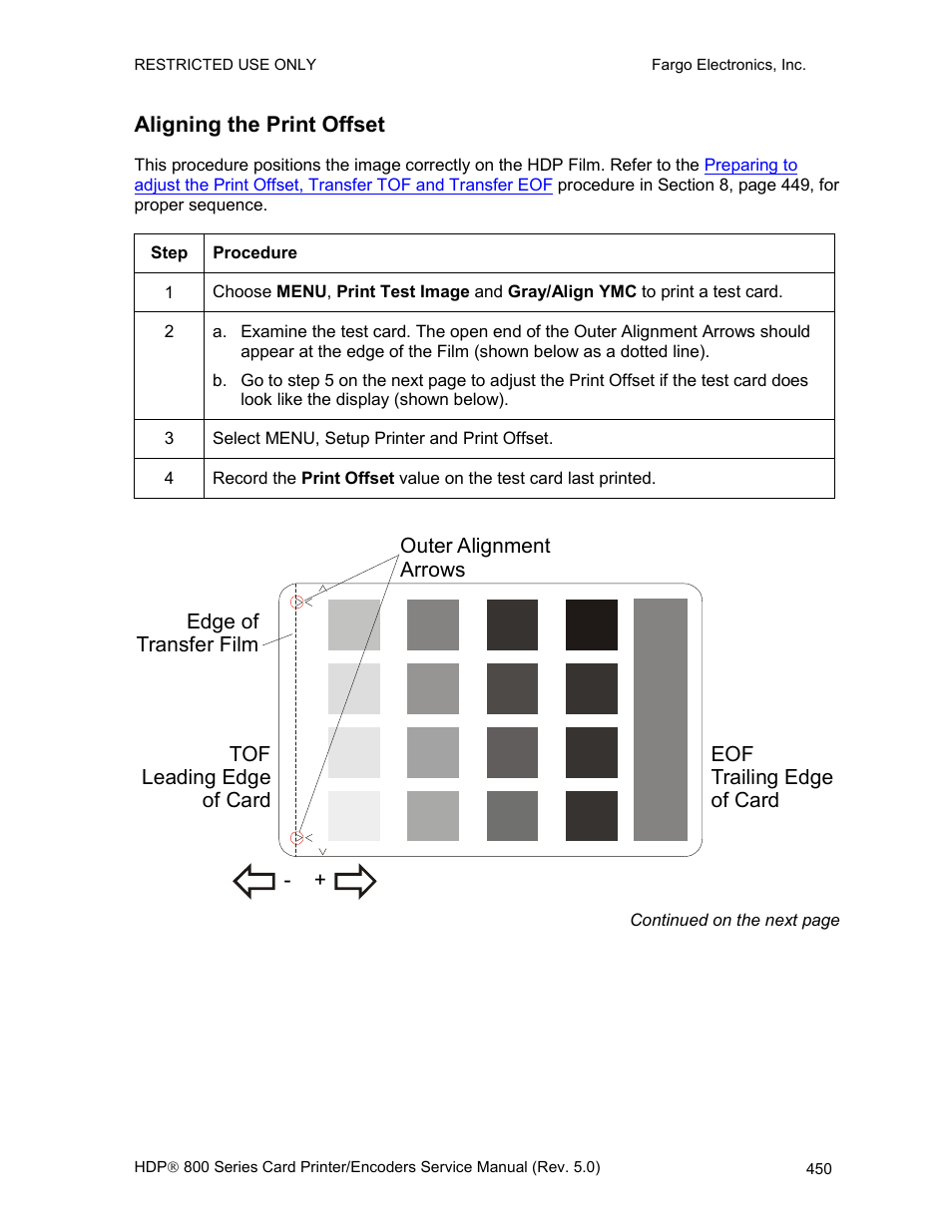 Aligning the print offset | FARGO electronic HDP820 User Manual | Page 285 / 370