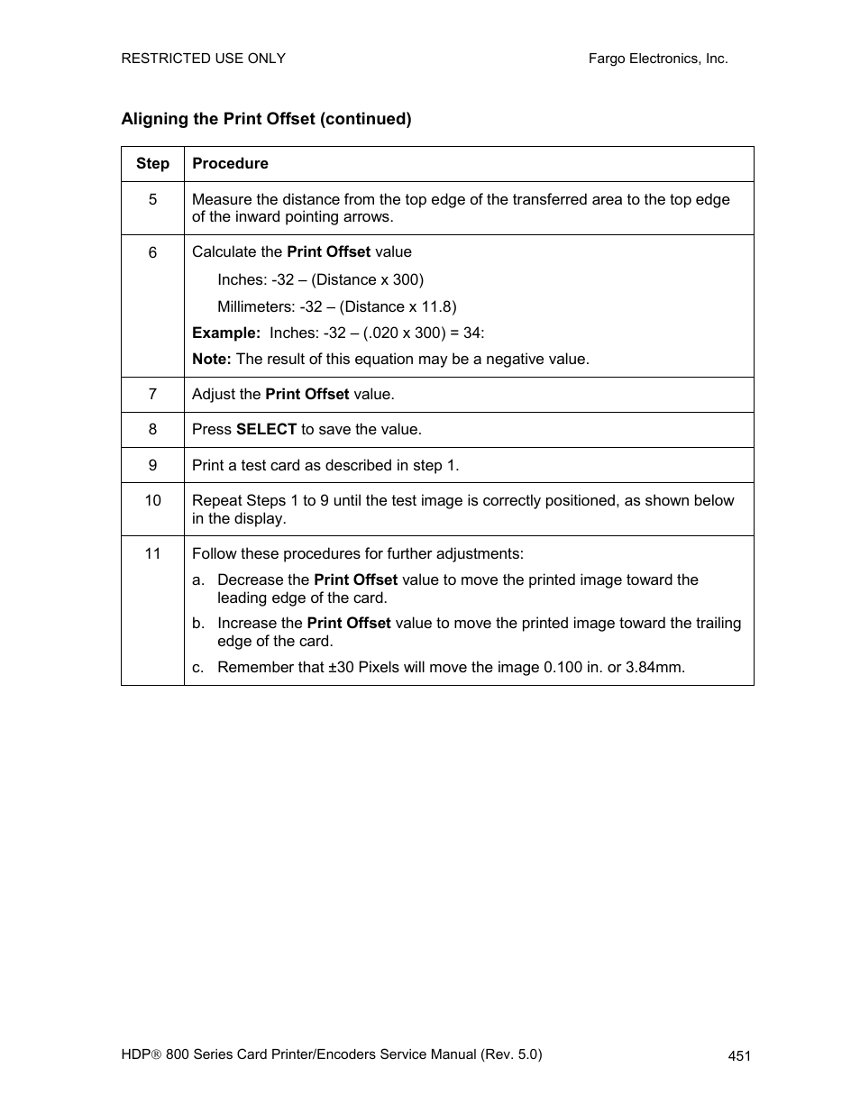 Aligning the print offset (continued) | FARGO electronic HDP820 User Manual | Page 286 / 370