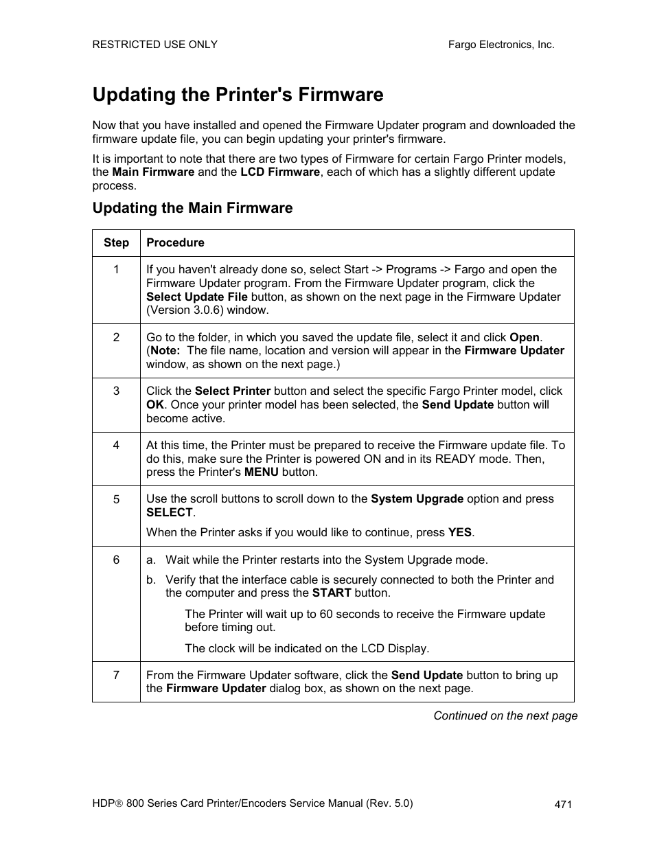 Updating the printer's firmware, Updating the main firmware | FARGO electronic HDP820 User Manual | Page 306 / 370