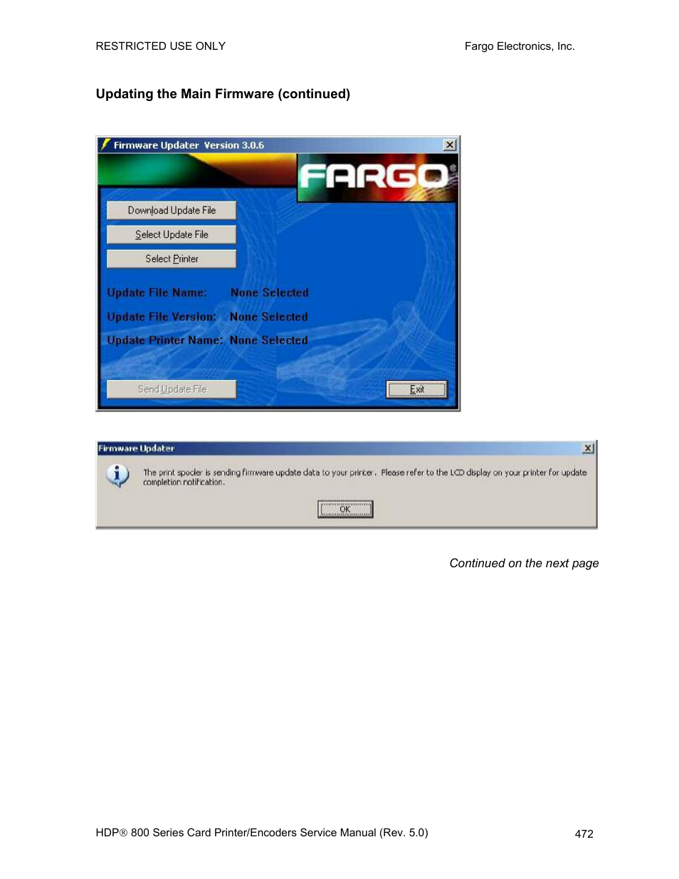 Updating the main firmware (continued) | FARGO electronic HDP820 User Manual | Page 307 / 370