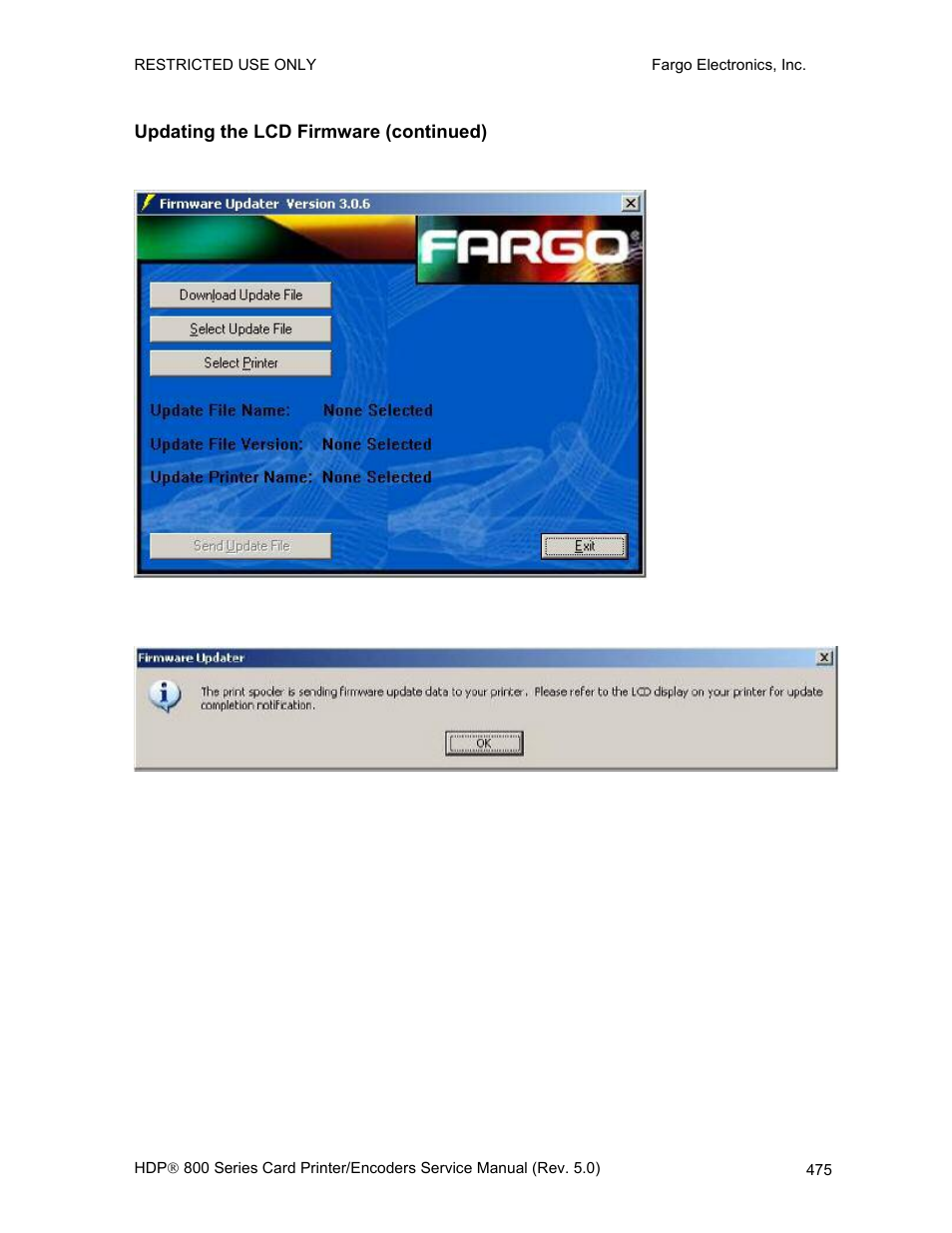 Updating the lcd firmware (continued) | FARGO electronic HDP820 User Manual | Page 310 / 370