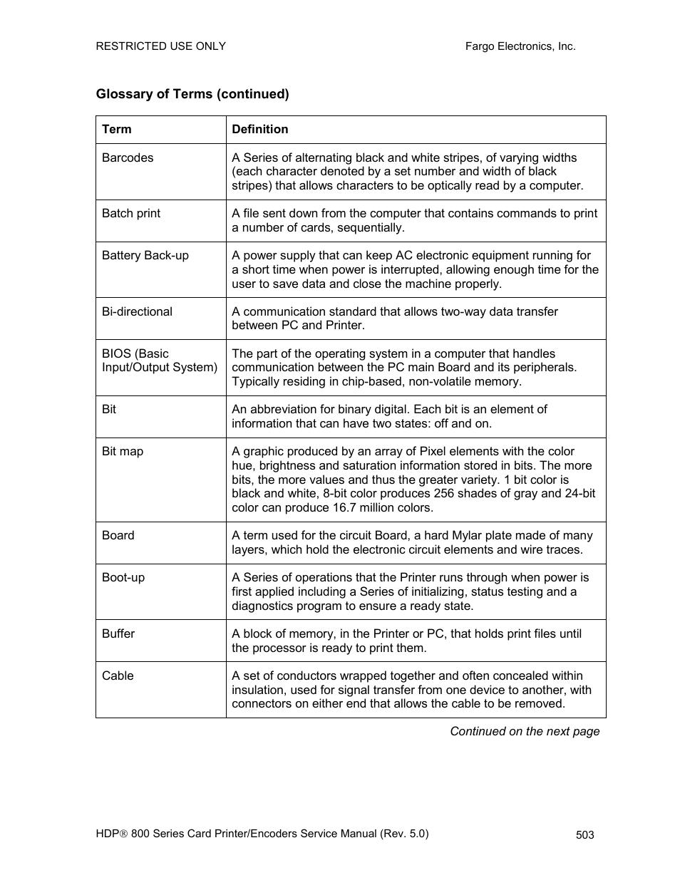 Glossary of terms (continued) | FARGO electronic HDP820 User Manual | Page 338 / 370
