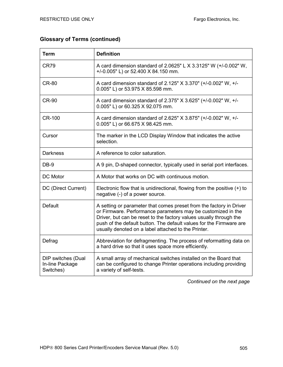 Glossary of terms (continued) | FARGO electronic HDP820 User Manual | Page 340 / 370
