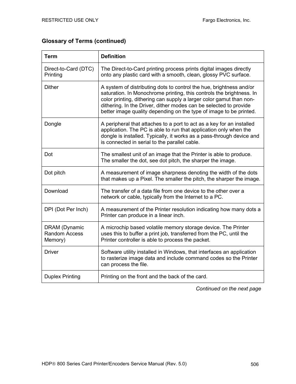 Glossary of terms (continued) | FARGO electronic HDP820 User Manual | Page 341 / 370
