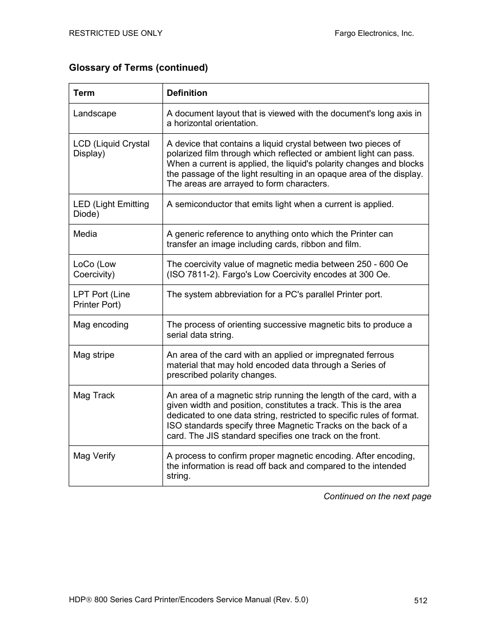 Glossary of terms (continued) | FARGO electronic HDP820 User Manual | Page 347 / 370