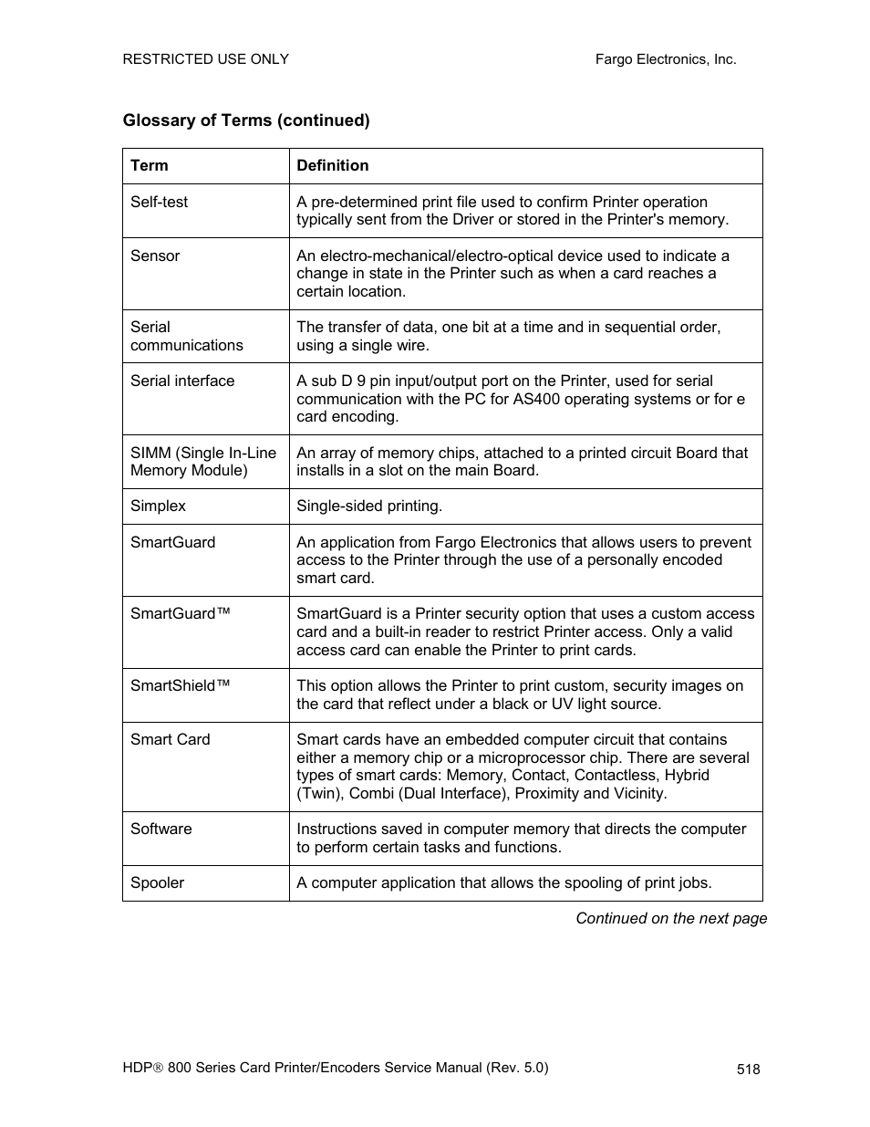 Glossary of terms (continued) | FARGO electronic HDP820 User Manual | Page 353 / 370