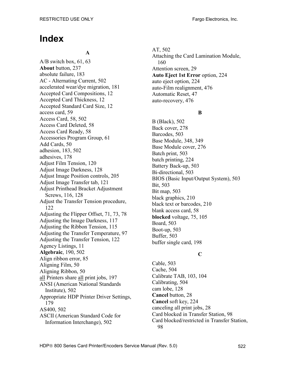 Index | FARGO electronic HDP820 User Manual | Page 357 / 370