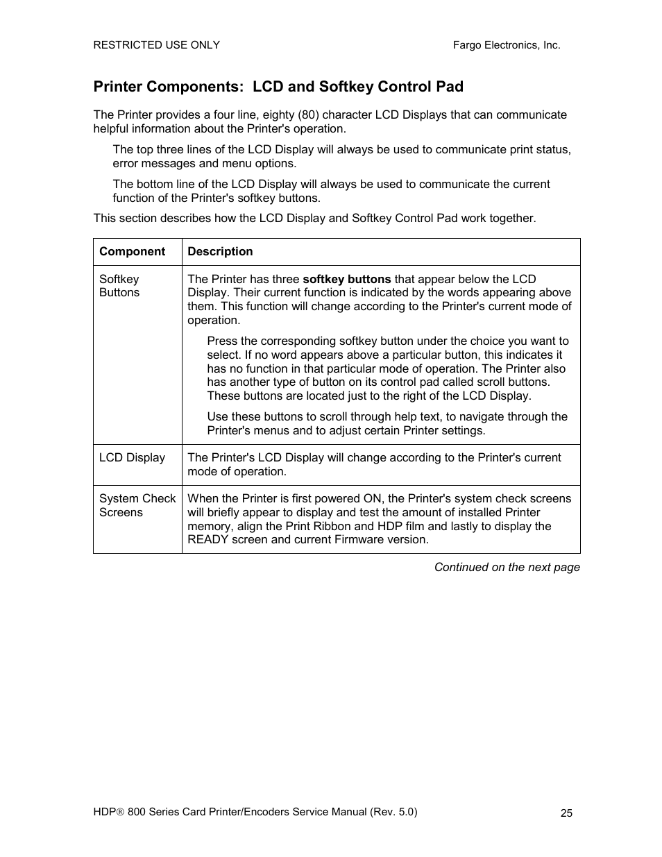 Printer components: lcd and softkey control pad | FARGO electronic HDP820 User Manual | Page 39 / 370
