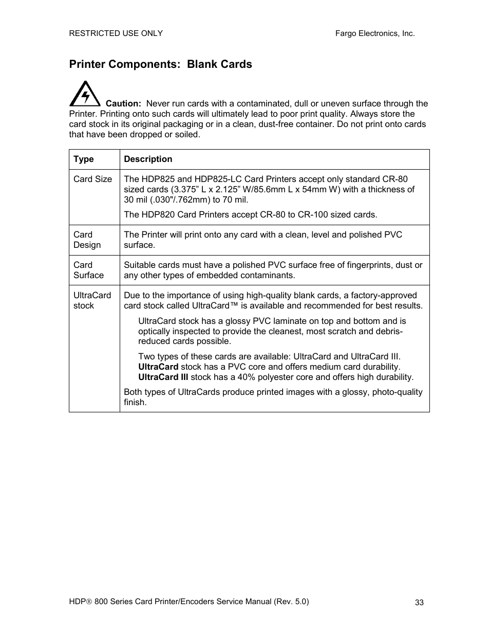 Printer components: blank cards | FARGO electronic HDP820 User Manual | Page 47 / 370