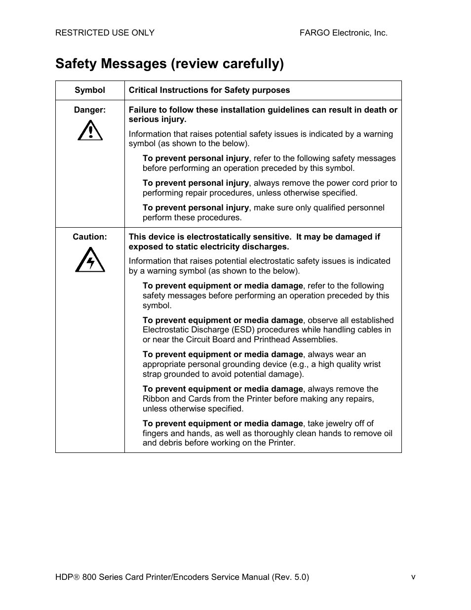 Safety messages (review carefully) | FARGO electronic HDP820 User Manual | Page 5 / 370