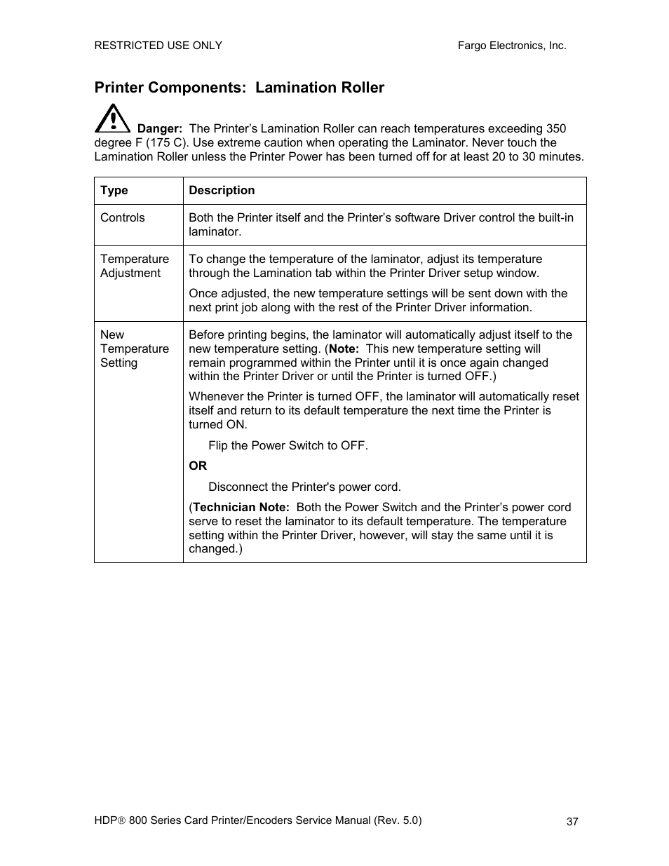 Printer components: lamination roller | FARGO electronic HDP820 User Manual | Page 51 / 370