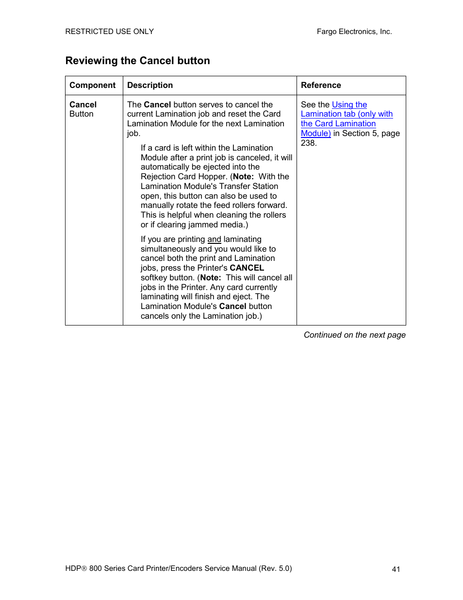 Reviewing the cancel button | FARGO electronic HDP820 User Manual | Page 55 / 370
