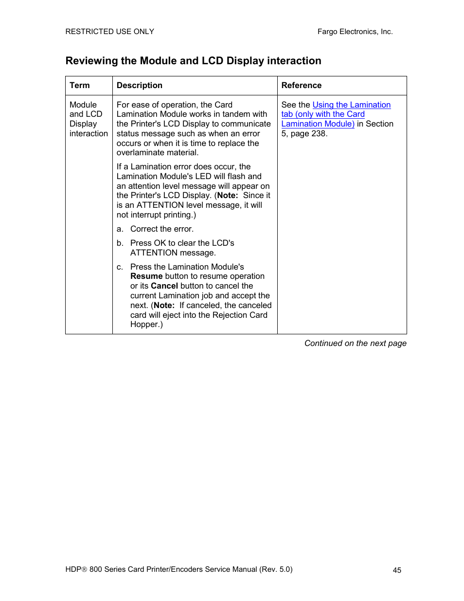 Reviewing the module and lcd display interaction | FARGO electronic HDP820 User Manual | Page 59 / 370