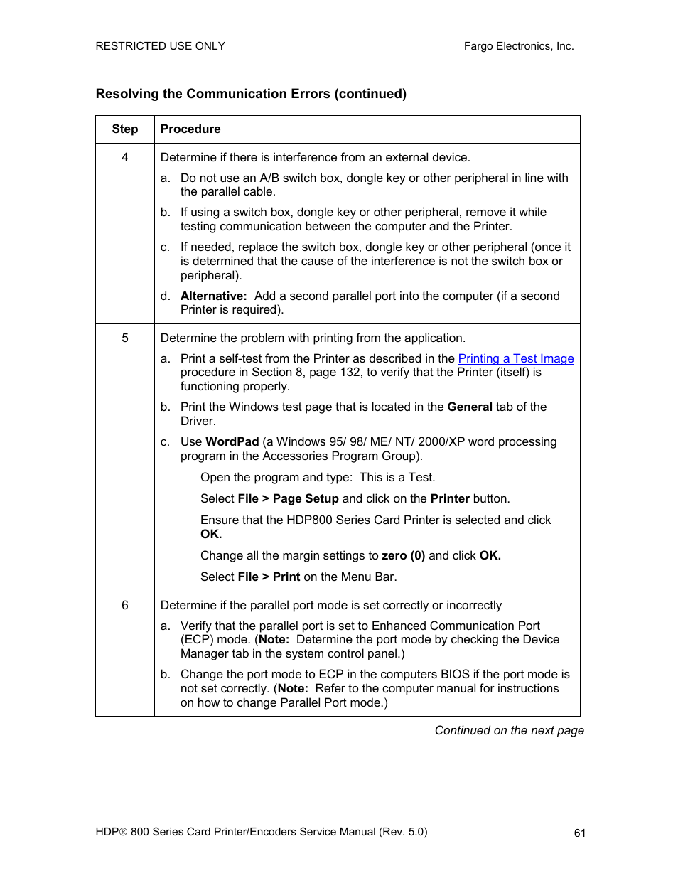 Resolving the communication errors (continued) | FARGO electronic HDP820 User Manual | Page 75 / 370