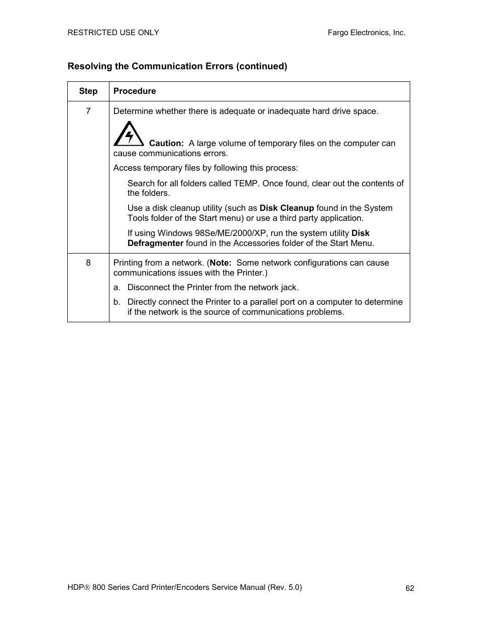Resolving the communication errors (continued) | FARGO electronic HDP820 User Manual | Page 76 / 370