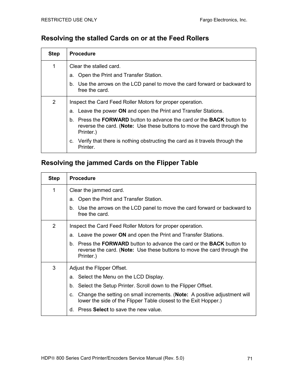 Resolving the jammed cards on the flipper table, Resolving the flipper, Alignment error message | FARGO electronic HDP820 User Manual | Page 85 / 370