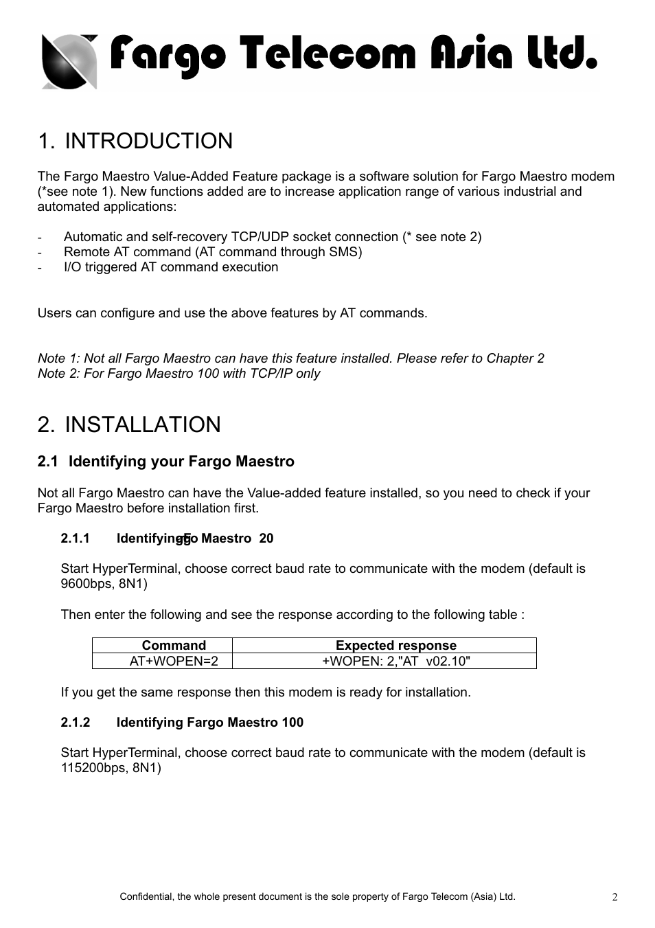 Introduction, Installation | FARGO electronic Maestro 900 User Manual | Page 4 / 23