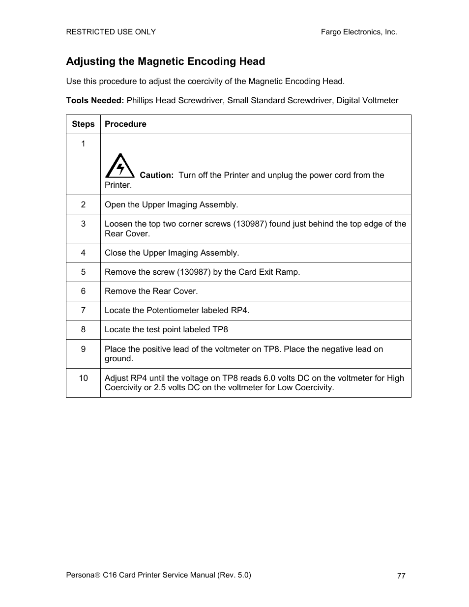 Adjusting the magnetic encoding head | FARGO electronic C16 User Manual | Page 86 / 259