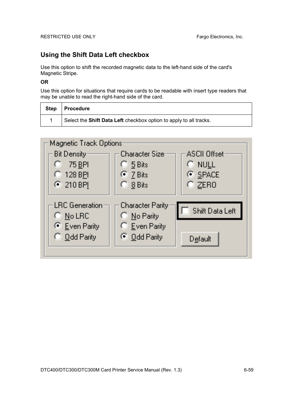 Using the shift data left checkbox | FARGO electronic DTC300 User Manual | Page 188 / 446