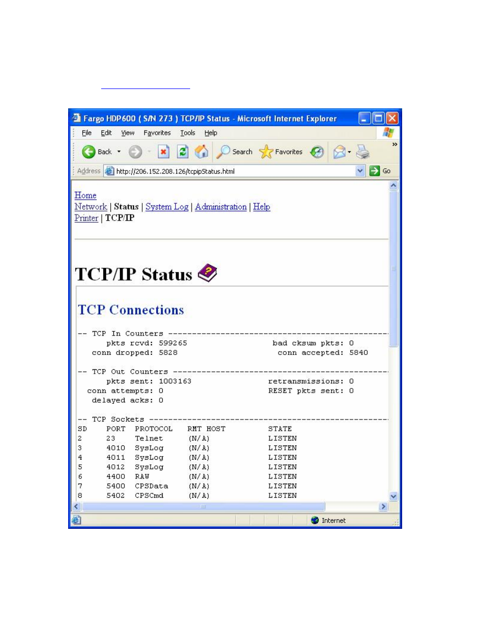 Using the tcp/ip status web page | FARGO electronic HDP600 User Manual | Page 165 / 371