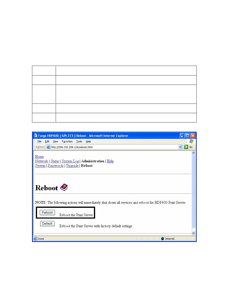 Rebooting the ethernet server -46, Using the reboot pages, Rebooting the ethernet server | FARGO electronic HDP600 User Manual | Page 184 / 371