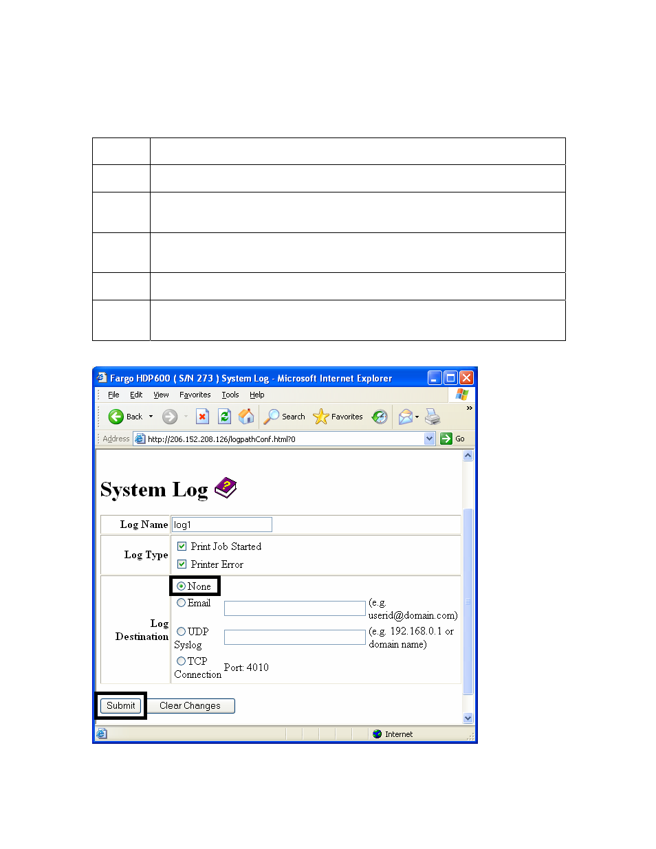 Selecting the log destination | FARGO electronic HDP600-LC CR100 User Manual | Page 228 / 432