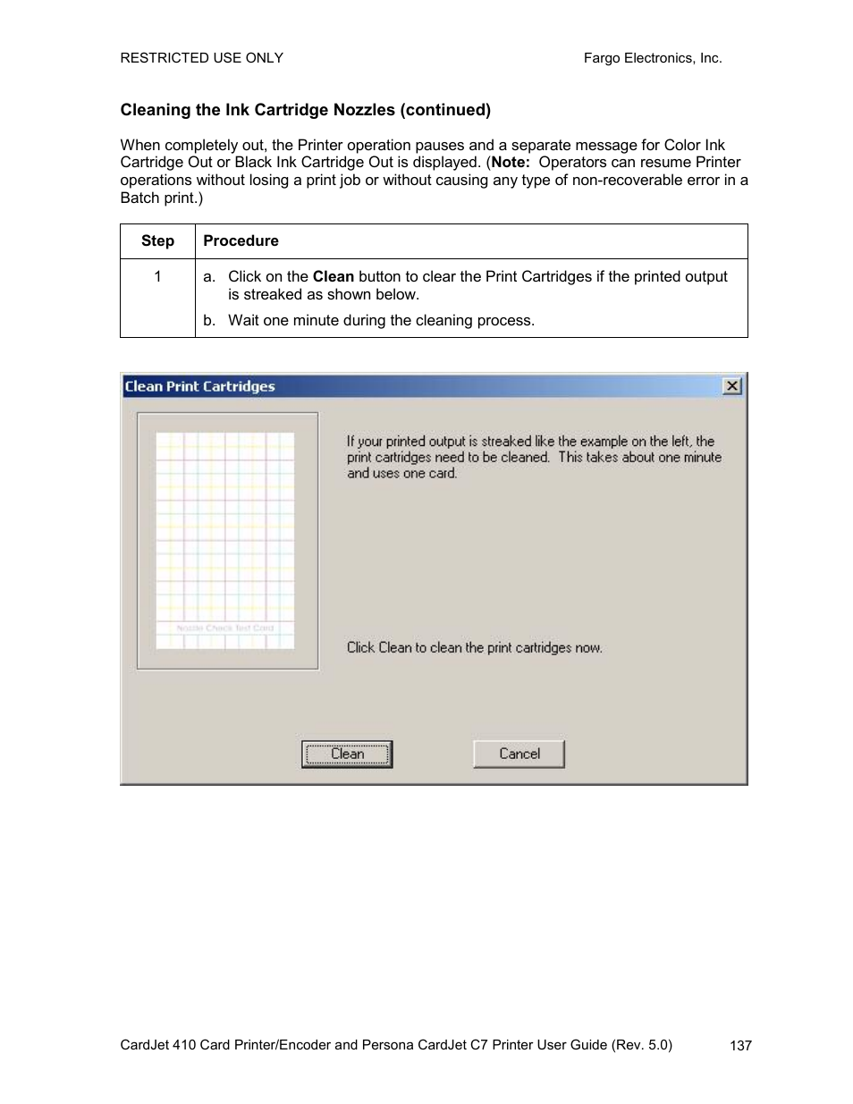 Cleaning the ink cartridge nozzles (continued) | FARGO electronic 410 User Manual | Page 137 / 184