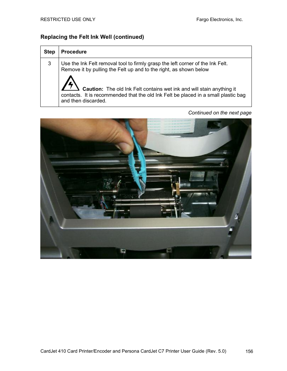 Replacing the felt ink well (continued) | FARGO electronic 410 User Manual | Page 156 / 184