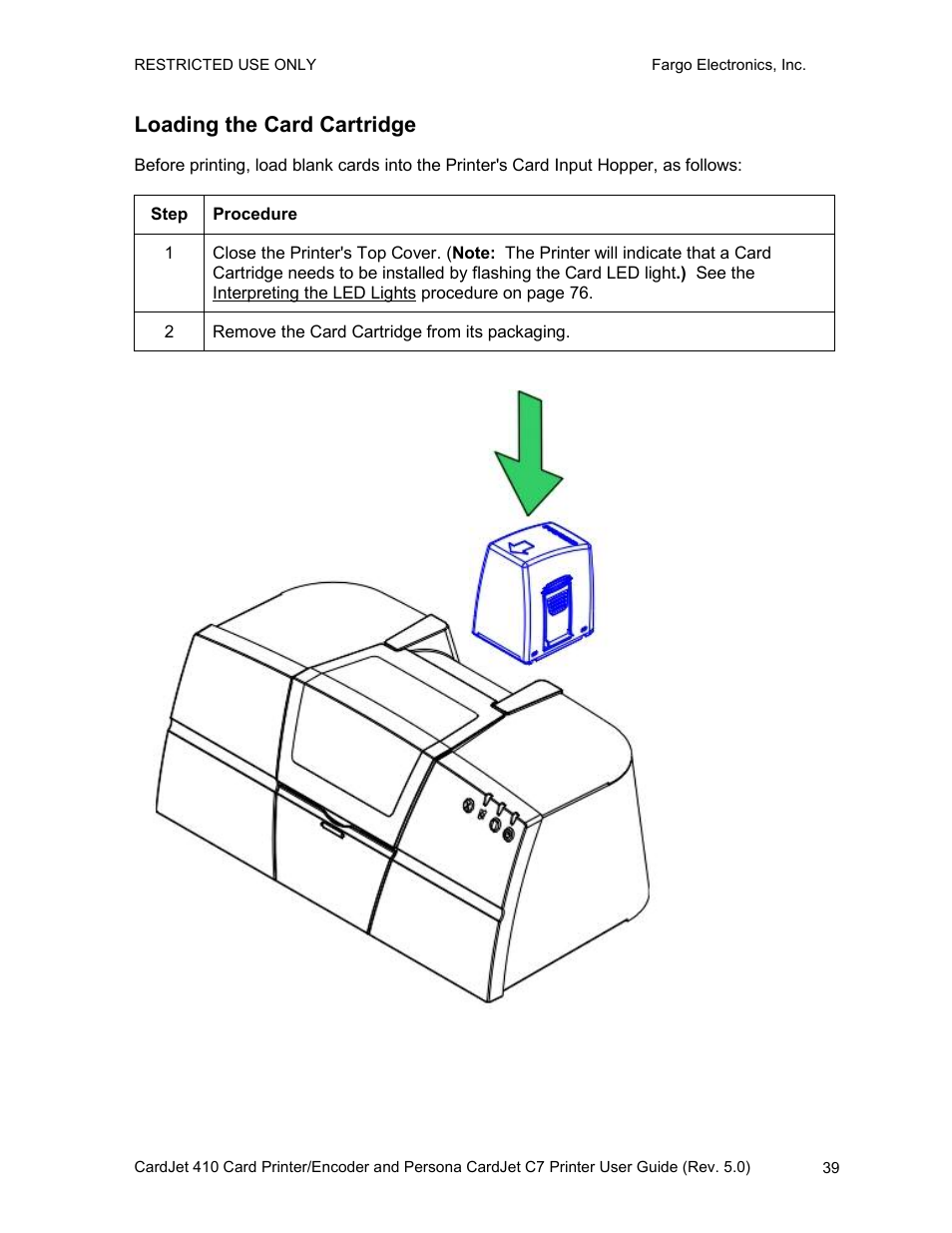 Loading the card cartridge | FARGO electronic 410 User Manual | Page 39 / 184