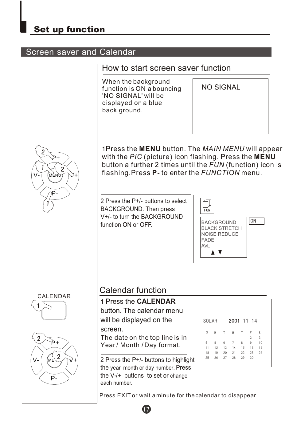Т³гж 19, Calendar function | Fujita Cameras CGTV510651 User Manual | Page 19 / 36