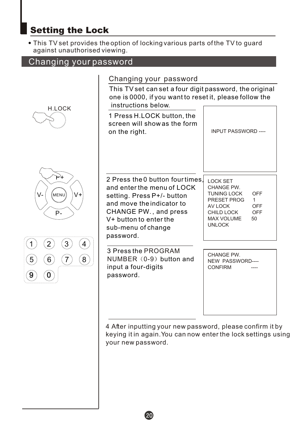 Т³гж 22, Setting the lock, Changing your password | Fujita Cameras CGTV510651 User Manual | Page 22 / 36