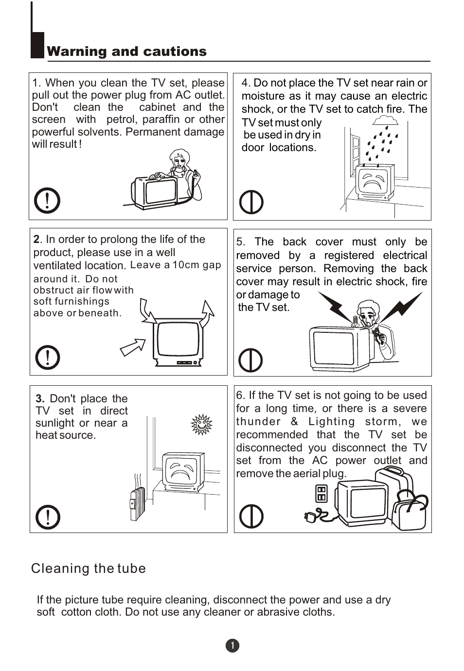 Т³гж 3, Warning and cautions, Cleaning the tube | Fujita Cameras CGTV510651 User Manual | Page 3 / 36