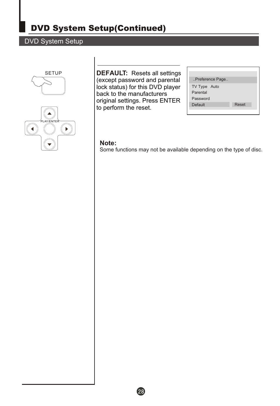 Т³гж 30, Dvd system setup(continued), Dvd system setup | Default | Fujita Cameras CGTV510651 User Manual | Page 30 / 36