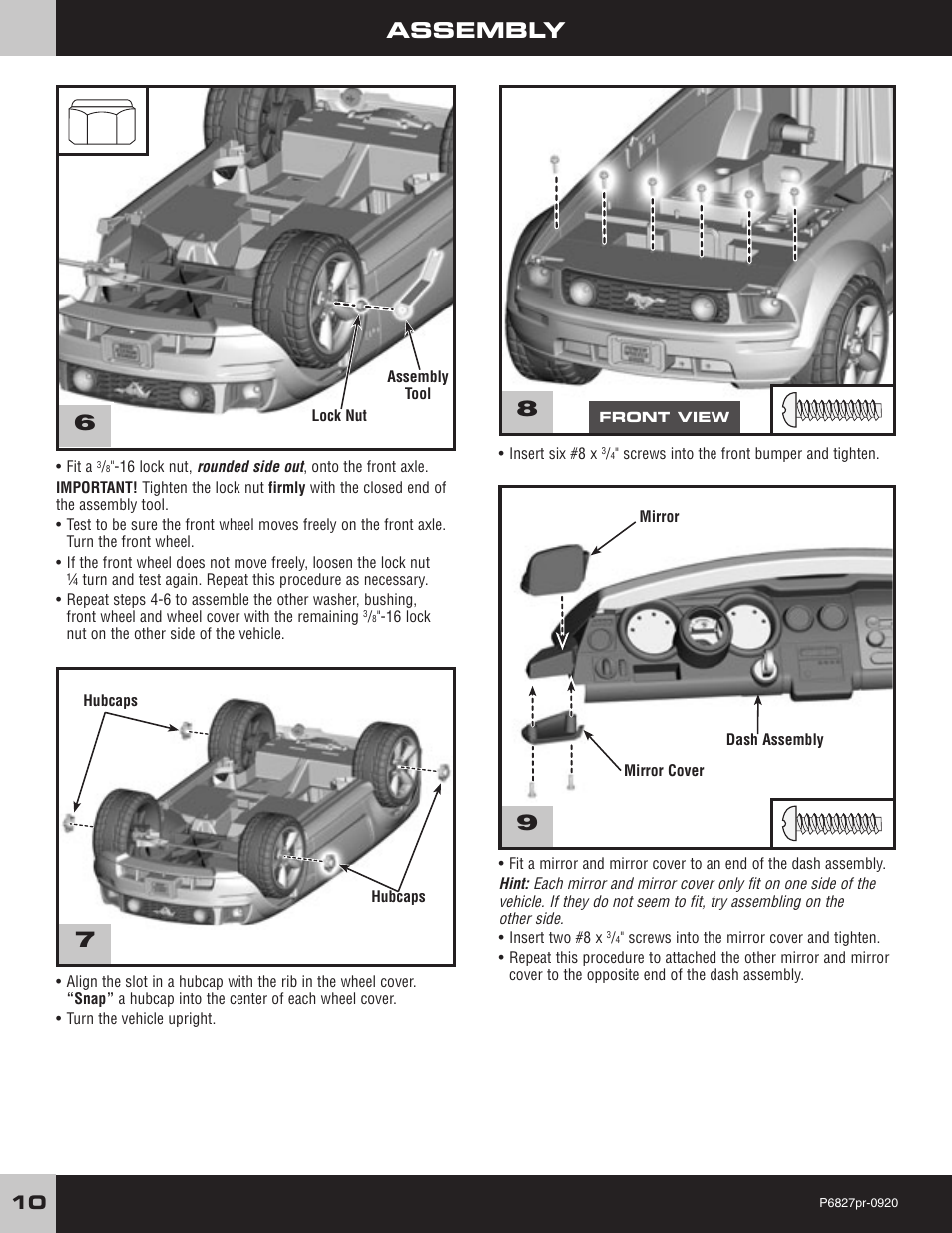 Assembly | Fisher-Price MUSTANG P6827 User Manual | Page 10 / 28