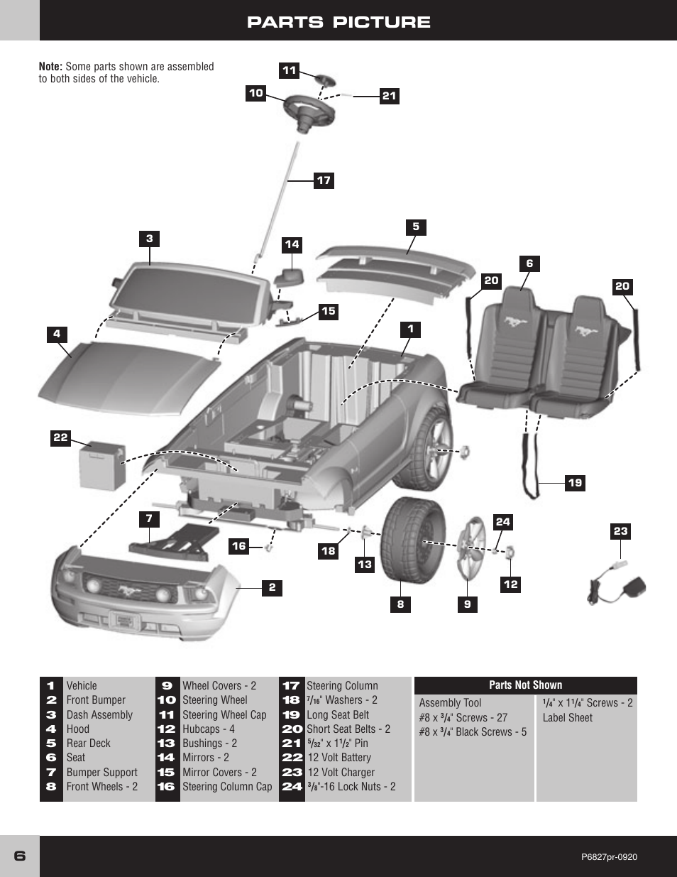 Parts picture | Fisher-Price MUSTANG P6827 User Manual | Page 6 / 28