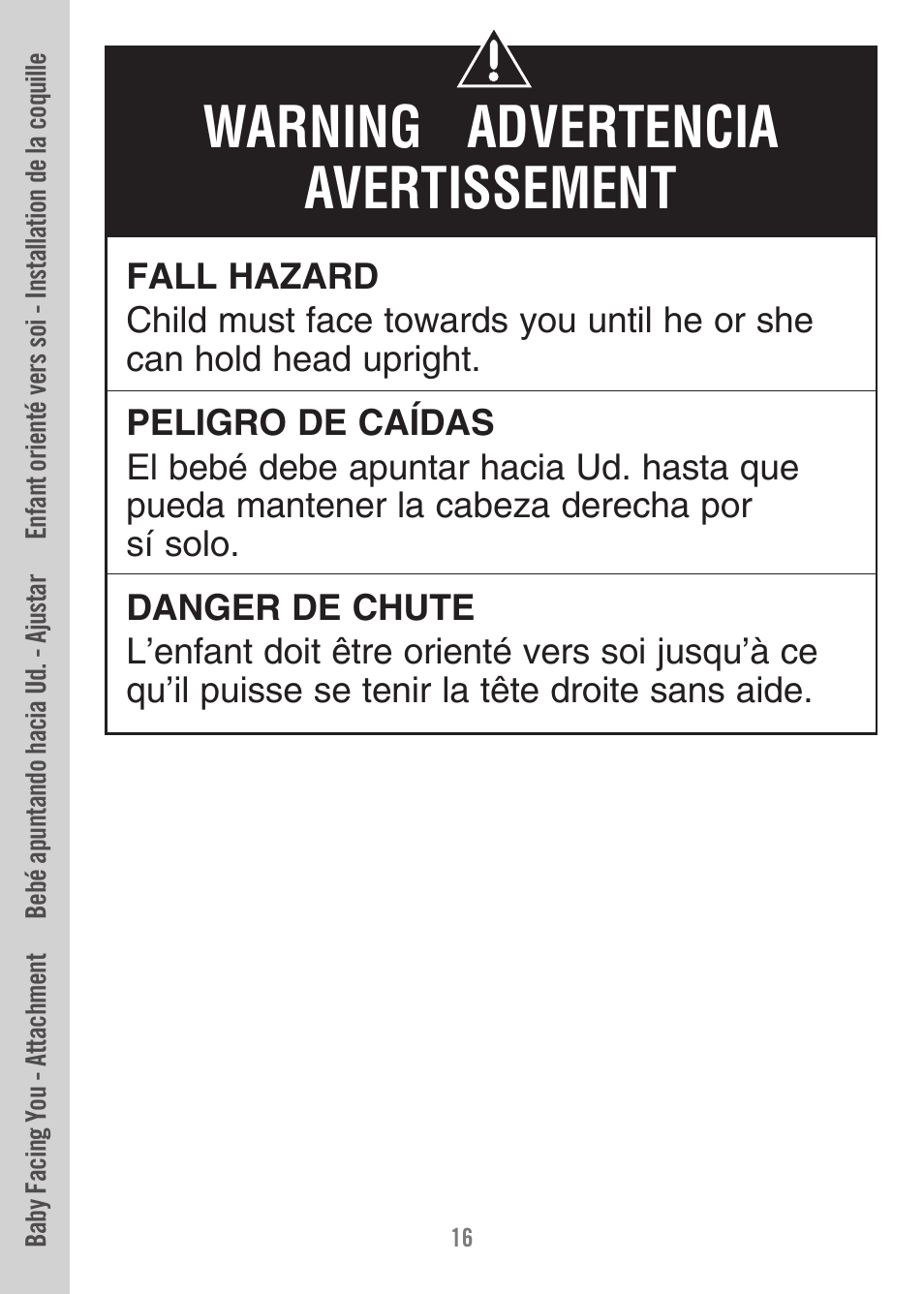 Warning advertencia avertissement | Fisher-Price FALL HAZARD M1351 User Manual | Page 16 / 40