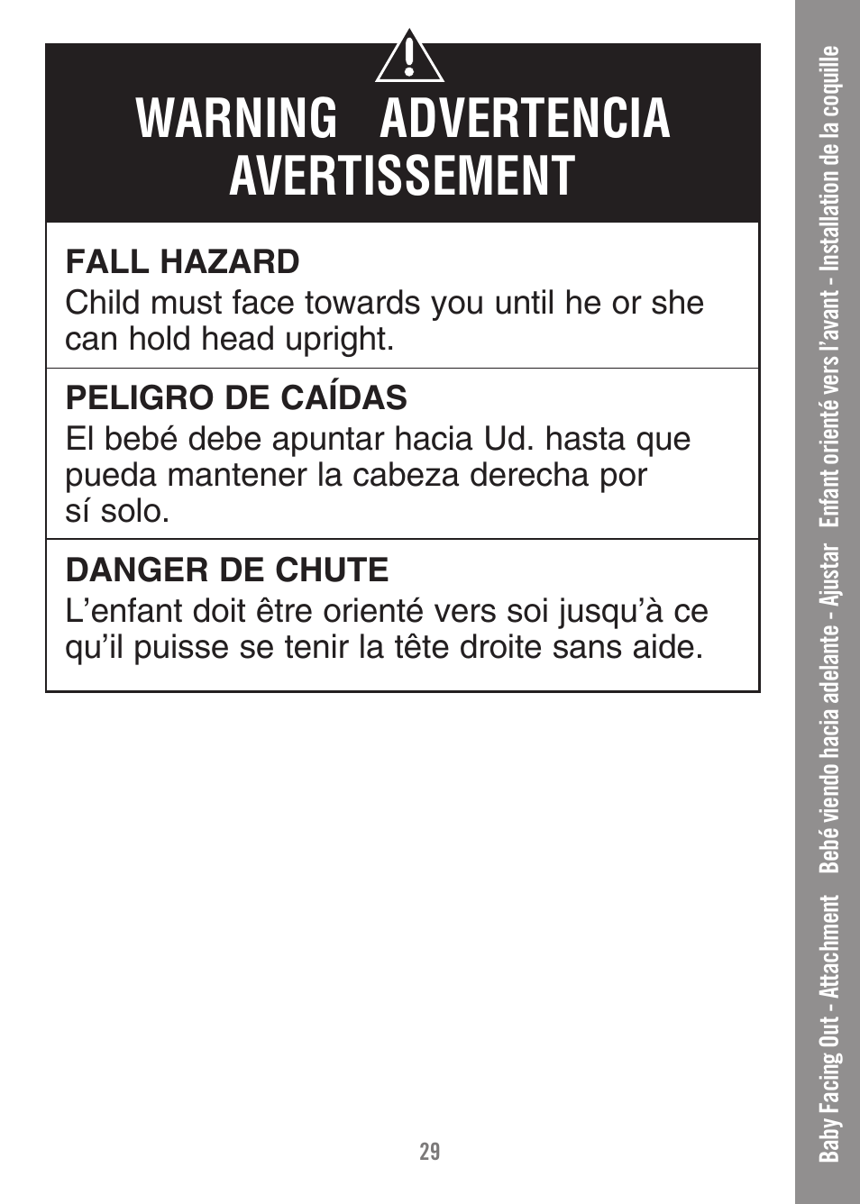 Warning advertencia avertissement | Fisher-Price FALL HAZARD M1351 User Manual | Page 29 / 40