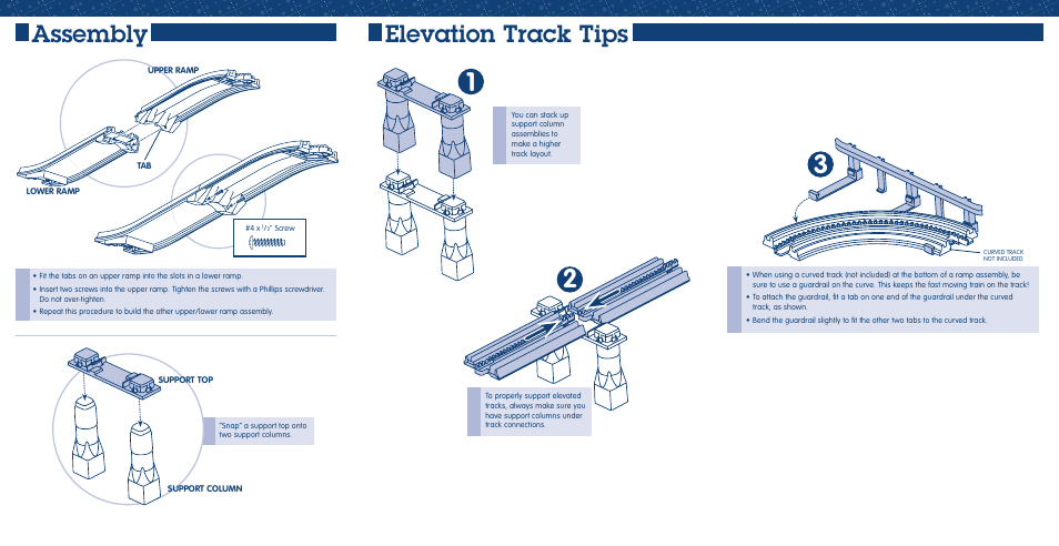 Assembly, Elevation track tips | Fisher-Price GEOTRAX L9182 User Manual | Page 3 / 5