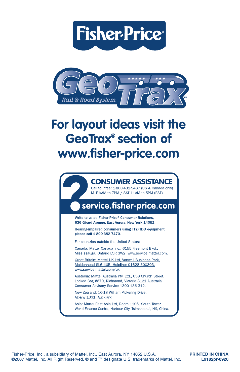 For layout ideas visit the geotrax | Fisher-Price GEOTRAX L9182 User Manual | Page 5 / 5