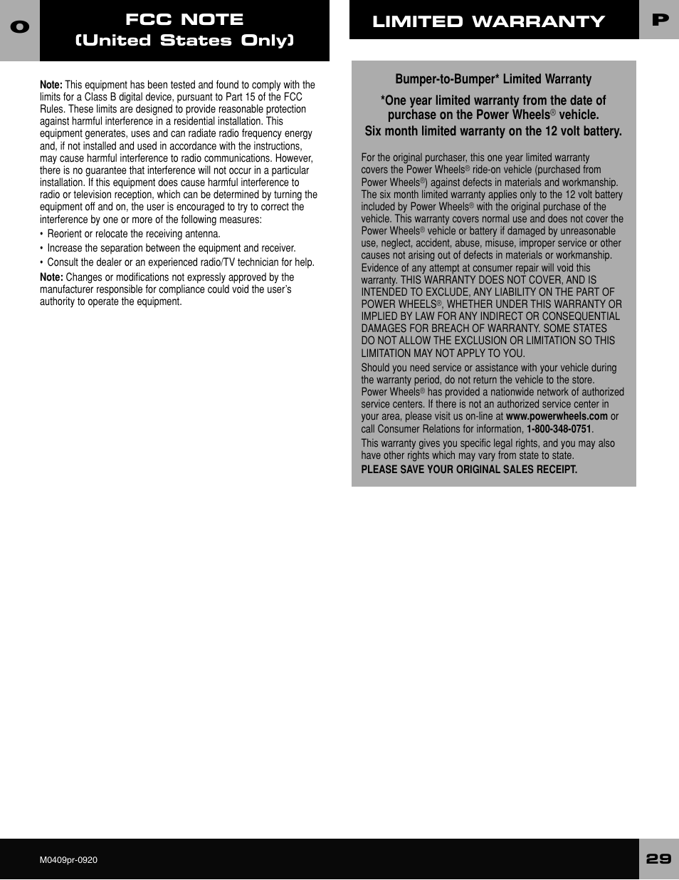 Limited warranty | Fisher-Price ESCALADE M0409 User Manual | Page 29 / 36