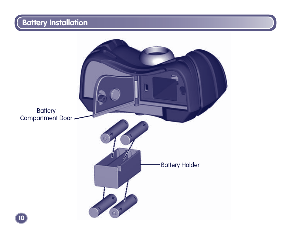 Battery installation | Fisher-Price Digital Camera User Manual | Page 10 / 24