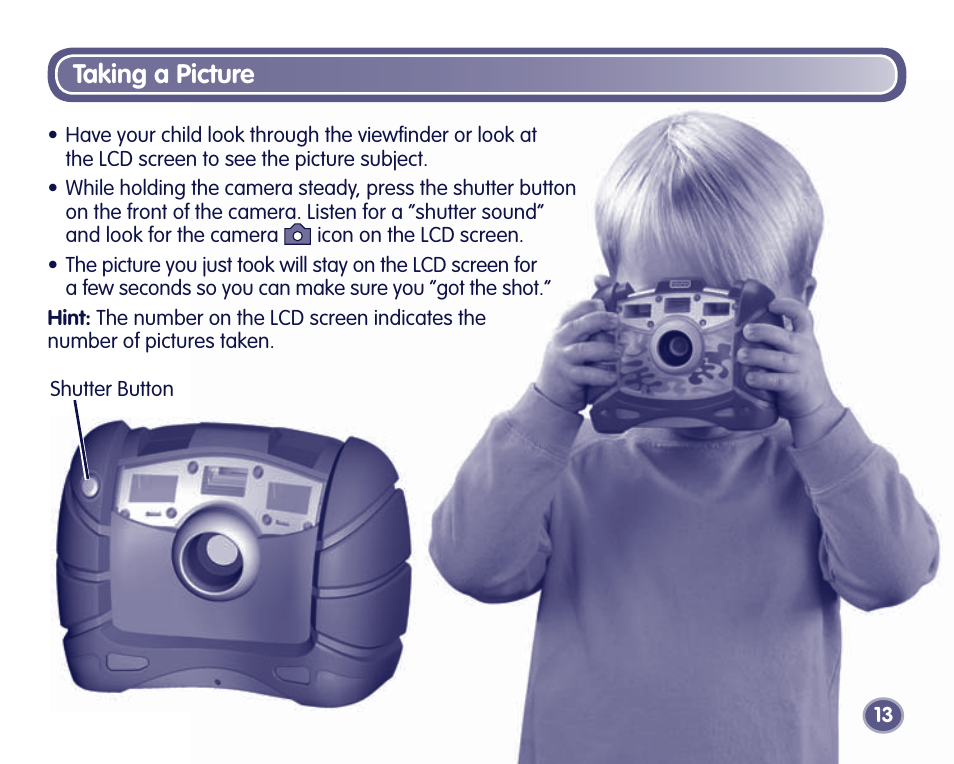 Taking a picture | Fisher-Price Digital Camera User Manual | Page 13 / 24