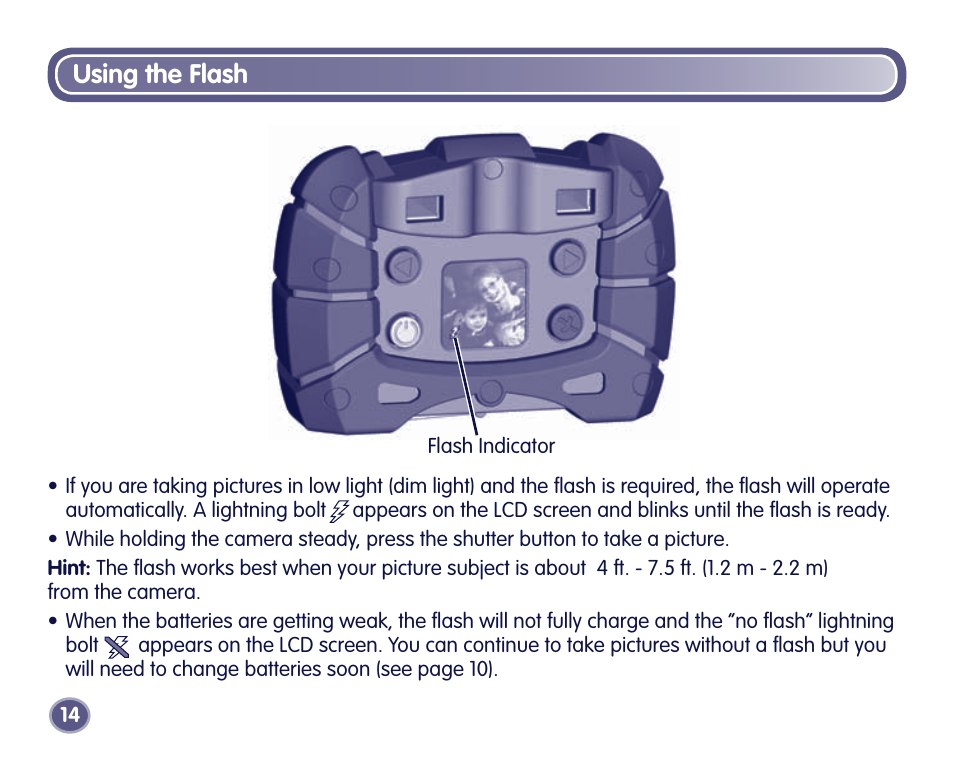 Using the flash | Fisher-Price Digital Camera User Manual | Page 14 / 24