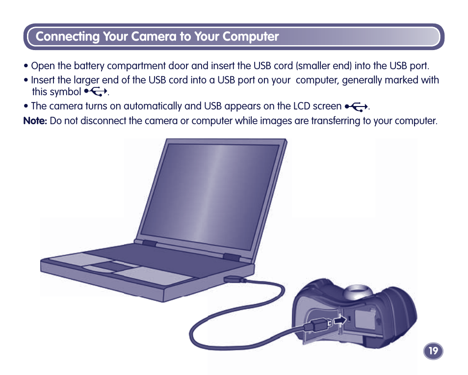 Connecting your camera to your computer | Fisher-Price Digital Camera User Manual | Page 19 / 24