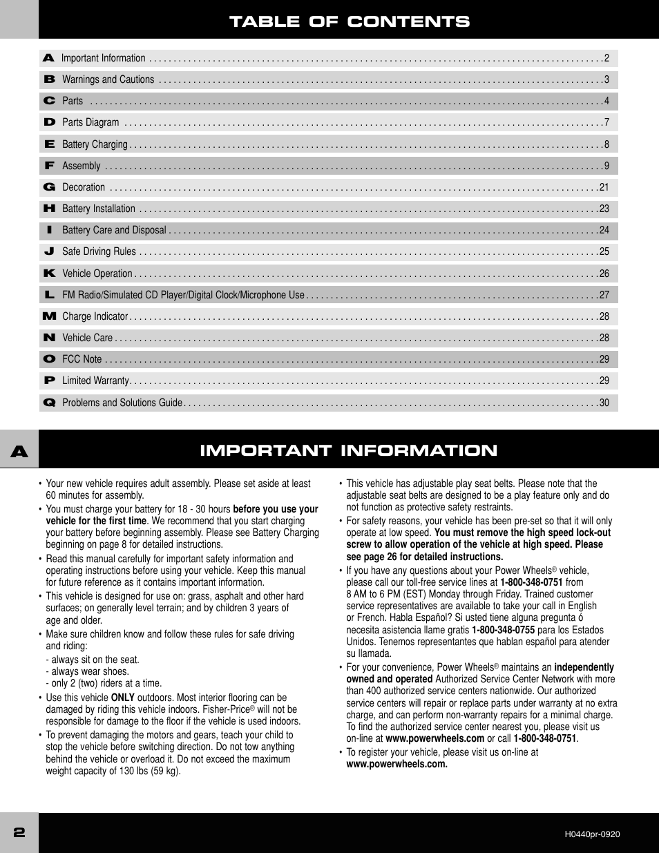 Fisher-Price POWER WHEELS H0440 User Manual | Page 2 / 36