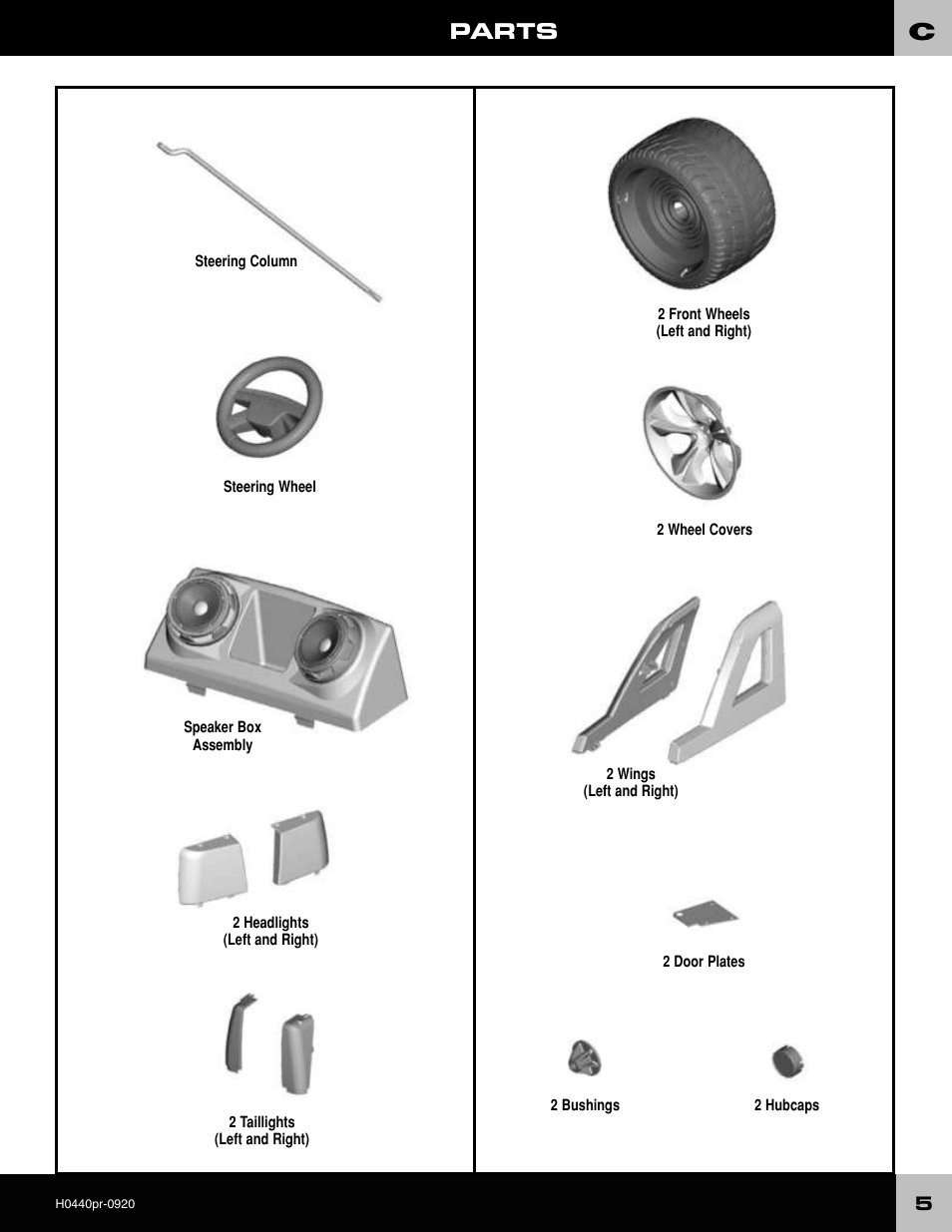 Parts | Fisher-Price POWER WHEELS H0440 User Manual | Page 5 / 36