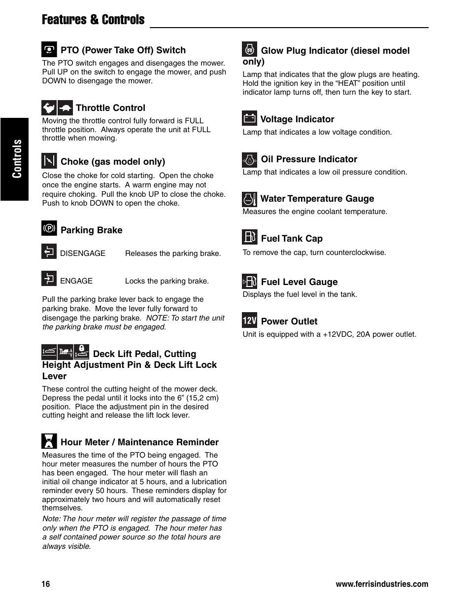 Features & controls, Controls | Ferris Industries 5901180 User Manual | Page 18 / 57