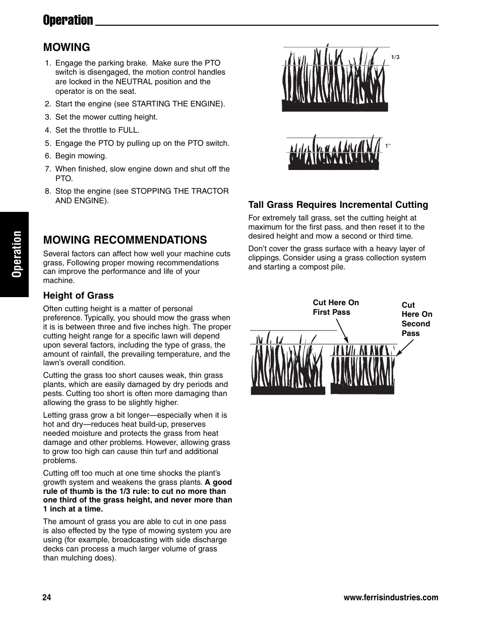 Operation, Mowing recommendations, Mowing | Ferris Industries 5901180 User Manual | Page 26 / 57
