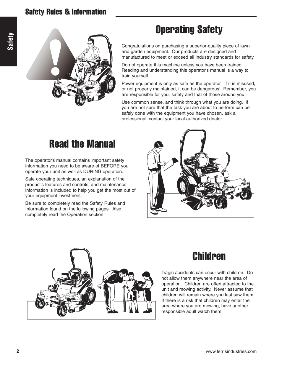 Operating safety, Read the manual, Children | Safety rules & information | Ferris Industries 5901180 User Manual | Page 4 / 57
