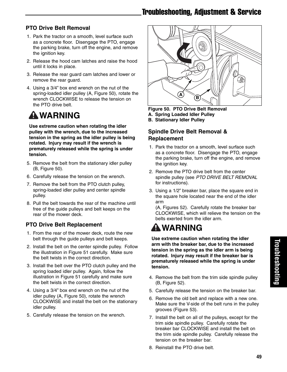 Troubleshooting, adjustment & service, Warning, Troubleshooting | Ferris Industries 5901180 User Manual | Page 51 / 57